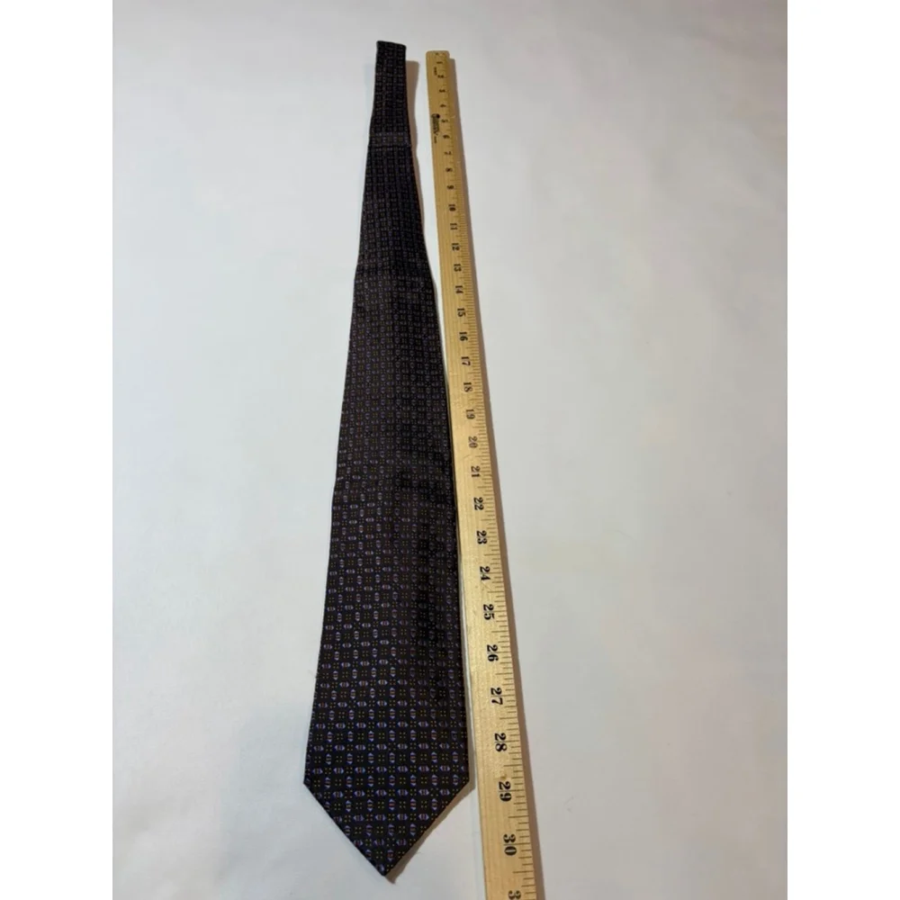 Massimo Bizzochi Silk Tie Italy Brown Blue Geometric Luxury Classic